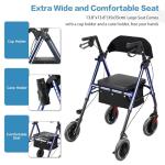 Amblisss Walkers for Seniors with Seat, Foldable Rollator Walkers, 300 lbs Weight Capacity, 8" Wheels Dual Height Ajustable, Rolling Walker with Seat for All-Terrain, Dark Blue