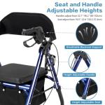 Amblisss Walkers for Seniors with Seat, Foldable Rollator Walkers, 300 lbs Weight Capacity, 8" Wheels Dual Height Ajustable, Rolling Walker with Seat for All-Terrain, Dark Blue