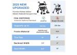 2025 StrollAid 2 In 1 Rollator Walker Transport Chair Heavy Duty 450 Lbs Black