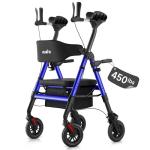 StrollAid Upright Walkers for Seniors, Stand Up Rollator Walker with Padded Seat and Backrest, Heavy Duty Forearm Rollator with Support Handrail, Holds up to 450 pounds, Compact Folding, Blue