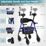 StrollAid Upright Walkers for Seniors, Stand Up Rollator Walker with Padded Seat and Backrest, Heavy Duty Forearm Rollator with Support Handrail, Holds up to 450 pounds, Compact Folding, Blue