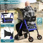 StrollAid Upright Walkers for Seniors, Stand Up Rollator Walker with Padded Seat and Backrest, Heavy Duty Forearm Rollator with Support Handrail, Holds up to 450 pounds, Compact Folding, Blue