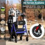 StrollAid Upright Walkers for Seniors, Stand Up Rollator Walker with Padded Seat and Backrest, Heavy Duty Forearm Rollator with Support Handrail, Holds up to 450 pounds, Compact Folding, Blue