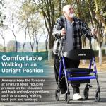 StrollAid Upright Walkers for Seniors, Stand Up Rollator Walker with Padded Seat and Backrest, Heavy Duty Forearm Rollator with Support Handrail, Holds up to 450 pounds, Compact Folding, Blue