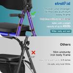 StrollAid Upright Walkers for Seniors, Stand Up Rollator Walker with Padded Seat and Backrest, Heavy Duty Forearm Rollator with Support Handrail, Holds up to 450 pounds, Compact Folding, Blue