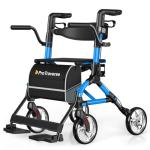 Rollator Walkers for Seniors with Seat, Walker Wheelchair Combo, Lightweight Foldable Wheelchairs for Adults, Rolling Walker All Terrain, 2 in 1 Walker Wheelchair with Cup Holder& Bag,Blue