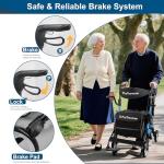 Rollator Walkers for Seniors with Seat, Walker Wheelchair Combo, Lightweight Foldable Wheelchairs for Adults, Rolling Walker All Terrain, 2 in 1 Walker Wheelchair with Cup Holder& Bag,Blue