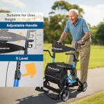 Rollator Walkers for Seniors with Seat, Walker Wheelchair Combo, Lightweight Foldable Wheelchairs for Adults, Rolling Walker All Terrain, 2 in 1 Walker Wheelchair with Cup Holder& Bag,Blue