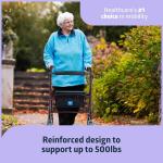 Medline Heavy Duty Steel Bariatric Rollator, 500 lb Weight Capacity, Burgundy