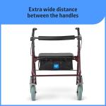 Medline Heavy Duty Steel Bariatric Rollator, 500 lb Weight Capacity, Burgundy