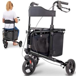 Vive 3 Wheel Walker with Seat - Tri Rollator Walker for Seniors and Adults - Lightweight and Foldable, with Seat, Brakes and Wheels - Narrow for Tight Spaces and Small Doorways - All Terrain