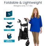Vive 3 Wheel Walker with Seat - Tri Rollator Walker for Seniors and Adults - Lightweight and Foldable, with Seat, Brakes and Wheels - Narrow for Tight Spaces and Small Doorways - All Terrain