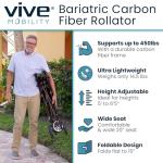 Vive Ultralight Rollator Walker with Seat – Carbon Fiber Frame for Seniors – Folding Mobility Aid with Brakes, Armrest & Storage Bag – Height Adjustable, Compact, Durable, 450 lb Capacity