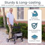 Vive Ultralight Rollator Walker with Seat – Carbon Fiber Frame for Seniors – Folding Mobility Aid with Brakes, Armrest & Storage Bag – Height Adjustable, Compact, Durable, 450 lb Capacity