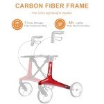 Ultralight Carbon Rollator Walker with Seat - Red