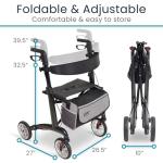 Vive Ultralight Rollator Walker with Seat – Carbon Fiber Frame for Seniors – Folding Mobility Aid with Brakes, Armrest & Storage Bag – Height Adjustable, Compact, Durable, 450 lb Capacity