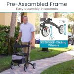 Vive Ultralight Rollator Walker with Seat – Carbon Fiber Frame for Seniors – Folding Mobility Aid with Brakes, Armrest & Storage Bag – Height Adjustable, Compact, Durable, 450 lb Capacity
