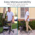 Vive Ultralight Rollator Walker with Seat – Carbon Fiber Frame for Seniors – Folding Mobility Aid with Brakes, Armrest & Storage Bag – Height Adjustable, Compact, Durable, 450 lb Capacity