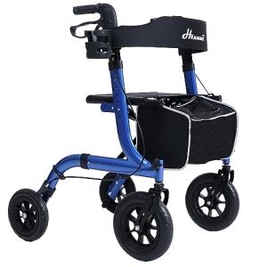 Henmnii Rollator Walker for Seniors, Lightweight Foldable All Terrain Rolling Walker with seat, Aluminum Walkers with 10 inch Rubber Wheels, Handles and Backrest for Seniors and Adult