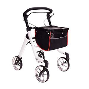 HEALTHLINE Rollator Walker for Seniors - Lightweight 4 Wheel Eldery Walker Heavy Duty - Rollator Walkers for Seniors with Basket & Tray - Narrow Doors Indoor Rollator White Color