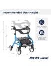 New Drive Medical Nitro Sprint Hemi Rollator Walker Heavy Duty wSeat Petite Blue