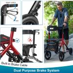 12" Rubber Wheels All-Terrain Rollator Walker w/Seat Backrest Folding Adjustable