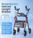 VOCIC Walkers for Seniors, Upright Walker with Adjustable Armrests, Z22 GelCool Stand Up Walker with Ergo Seat & Backrest, 8" All Terrain Rollator with 300lb,Cup& Cane Holder