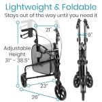 Vive Mobility 3 Wheel Walker - Three Wheeled Rollator for Seniors - Lightweight, Foldable, Narrow, Heavy Duty - for Elderly Men Women - Folding 3-Wheel Tri Scooter with Basket Bag