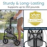 Vive Mobility 3 Wheel Walker - Three Wheeled Rollator for Seniors - Lightweight, Foldable, Narrow, Heavy Duty - for Elderly Men Women - Folding 3-Wheel Tri Scooter with Basket Bag