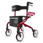 PLANET WALK Super Lightweight Rollator Walker for Seniors, Foldable Rolling Walker with Seat and 8" Rubber Wheels for All Terrain, Unique Design Aluminium Frame Sturdy Walkers for Traveling - Red