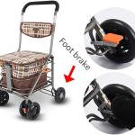 Heavy Duty Shopping Cart with Seat, 4 Wheels Medical Walking Aids Foldable, Drive Rollator Walker Lightweight Quality Aluminum Alloy Frame, Used for Seniors Walking,C