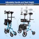 Lightweight Upright Rollator Walker All-Terrain Foldable with seat and Adjustable Height backrest, 300 lbs Capacity, 10" Front & 8" Rear Wheels for Seniors, Adults, bariatric, Includes Cane Holders