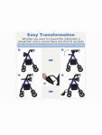 2025 StrollAid 2 In 1 Rollator Walker Transport Chair Heavy Duty 450 Lbs-Black