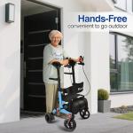 Lightweight Upright Rollator Walker All-Terrain Foldable with seat and Adjustable Height backrest, 300 lbs Capacity, 10" Front & 8" Rear Wheels for Seniors, Adults, bariatric, Includes Cane Holders