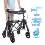 Able Life Space Saver Bariatric Rollator, Heavy Duty Folding 4-Wheel Rolling Walker with Extra Wide Seat and Large 8-inch Wheels for Seniors and Elderly, 500-pound Weight Capacity, Black Walnut