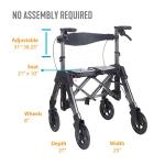 Able Life Space Saver Bariatric Rollator, Heavy Duty Folding 4-Wheel Rolling Walker with Extra Wide Seat and Large 8-inch Wheels for Seniors and Elderly, 500-pound Weight Capacity, Black Walnut