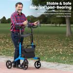 Sunderwell Upright Walker for Seniors & Adults with Seat 450 lb Capacity, Stand Up Walkers Foldable, 19.8 lbs Lightweight, Adjustable Arms, 10-Inch Big Wheels for All Terrain Rollator Walker (Blue02)