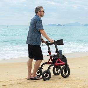 MAXWALK All-Terrain Rollator Walker for Seniors 12"Rubber Wheels Foldable Walker