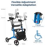 Sunderwell Upright Walker for Seniors & Adults with Seat 450 lb Capacity, Stand Up Walkers Foldable, 19.8 lbs Lightweight, Adjustable Arms, 10-Inch Big Wheels for All Terrain Rollator Walker (Blue02)