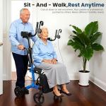 Sunderwell Upright Walker for Seniors & Adults with Seat 450 lb Capacity, Stand Up Walkers Foldable, 19.8 lbs Lightweight, Adjustable Arms, 10-Inch Big Wheels for All Terrain Rollator Walker (Blue02)