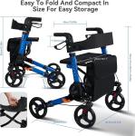 Heavy Duty Rollator Walker with Seat 330 lb Capacity Adjustable Height 8” Wheels