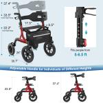 MAXWALK All-Terrain Rollator Walker for Seniors 12"Rubber Wheels Foldable Walker