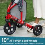 ELENKER All Terrain 3 Wheel Walkers for Seniors, 3 Wheeled Rollator with 10” Wheels, Narrow Walkers for Small Spaces, Compact Folding, Ideal for Traveling, Red