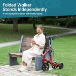 ELENKER All Terrain 3 Wheel Walkers for Seniors, 3 Wheeled Rollator with 10” Wheels, Narrow Walkers for Small Spaces, Compact Folding, Ideal for Traveling, Red