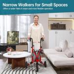 ELENKER All Terrain 3 Wheel Walkers for Seniors, 3 Wheeled Rollator with 10” Wheels, Narrow Walkers for Small Spaces, Compact Folding, Ideal for Traveling, Red