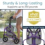 Vive Mobility 3 Wheel Walker - Three Wheeled Rollator for Seniors - Lightweight, Foldable, Narrow, Heavy Duty - for Elderly Men Women - Folding 3-Wheel Tri Scooter with Basket Bag