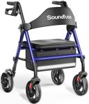 Rollator Walkers with Seat for Seniors, Foldable 8" Big Wheels All Terrain Rolling Walker, Handles and Ergonomic Seat Height Adjustable, 350 lb