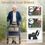 Rollator Walkers with Seat for Seniors, Foldable 8" Big Wheels All Terrain Rolling Walker, Handles and Ergonomic Seat Height Adjustable, 350 lb