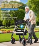 FlyingJoy Rollator Walker with Seat,450Lb Rolling Walker, Extra-Wide Heavy-Duty Rollator Walker with Seat and Brakes for Seniors and Adults Bariatric with Large Aluminum (Champagne)