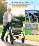 FlyingJoy Rollator Walker with Seat,450Lb Rolling Walker, Extra-Wide Heavy-Duty Rollator Walker with Seat and Brakes for Seniors and Adults Bariatric with Large Aluminum (Champagne)